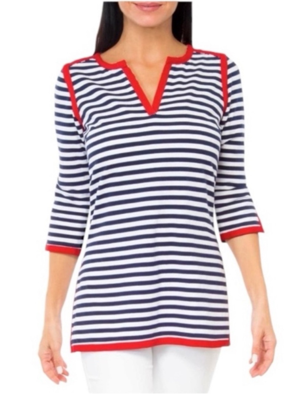 Gretchen Scott Admiral Ahoy Tunic Navy & White Stripes with Red Trim New NWT XS